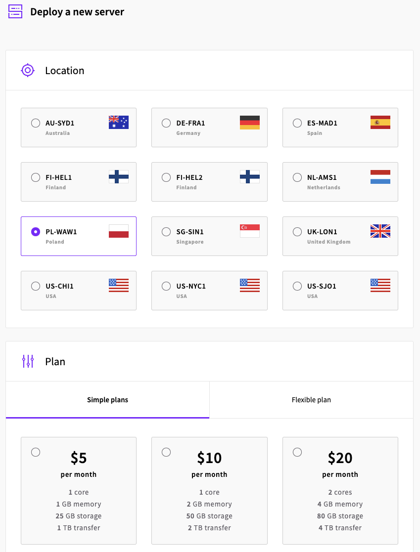 Picking server locations in UpCloud