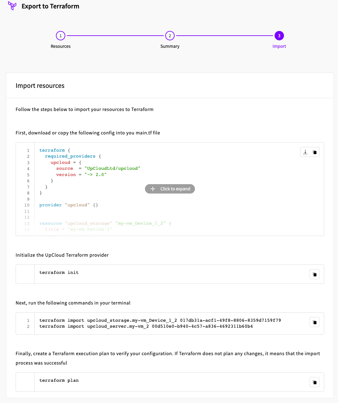 Infrastructure export result in UpCloud